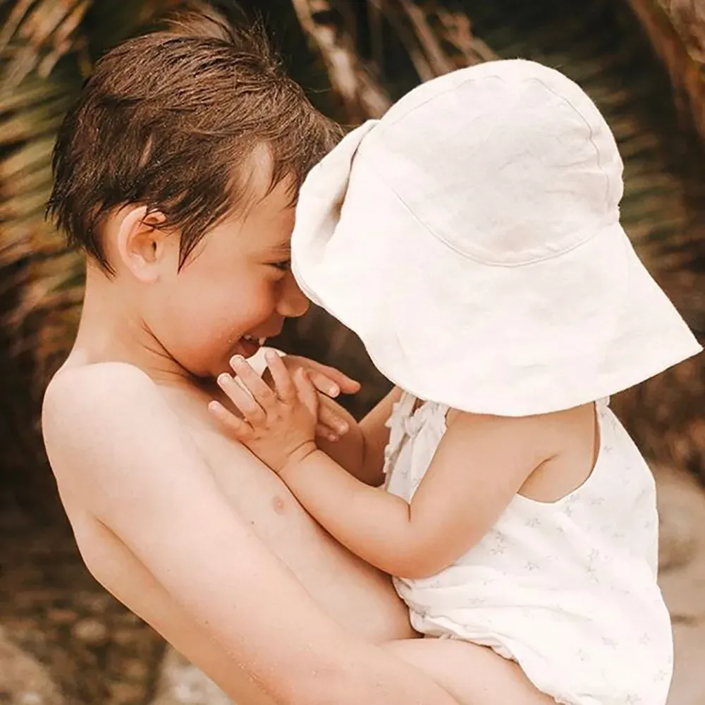 Spädbarn baby sommar hatt bomull linne strand barn sol hatt för flickor pojkar tillbehör stora grim barn hink hattar utomhus slitage 2m-4y