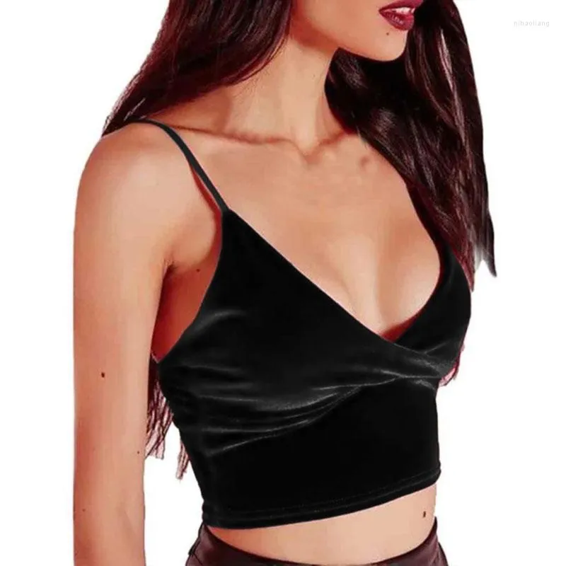 Womens Tanks Womens Top Sexy Spaghetti Strap Cropped Vest Suede Summer Fashion Deep V Bralette Camis Female Sports Camisole