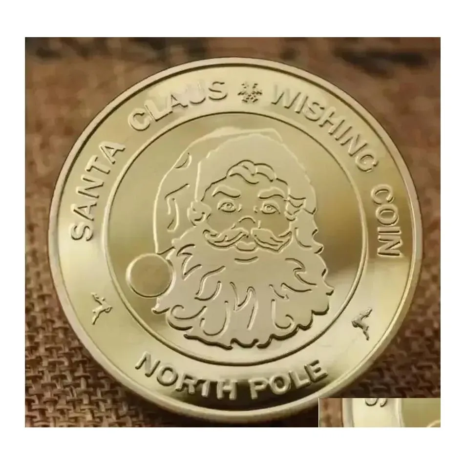 Искусство и ремесла Санта-Клаус Желая Монета Коллекционная позолоченная Сувенир Коллекция Северного полюса Подарок Счастливого Рождества Drop Доставка H Dhs3X