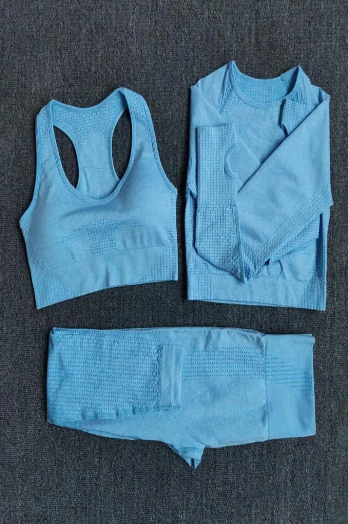 Naadloze Yoga-outfits Pak 2 piece3pcs Sportshirts Crop Top Naadloze legging Sportset Gymkleding Fitness Trainingspak Workout S3071986