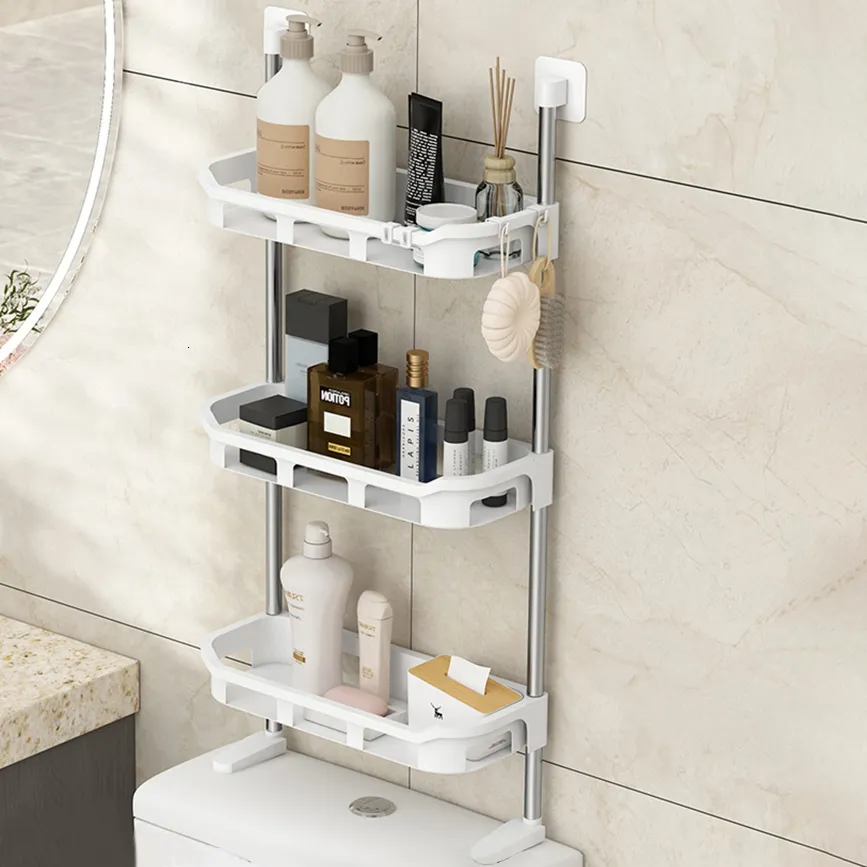 Bathroom Shelves Shelf Above The Toilet Tank Rack Punch free Multi functional Storage With Supporting Feet Accessories 230418