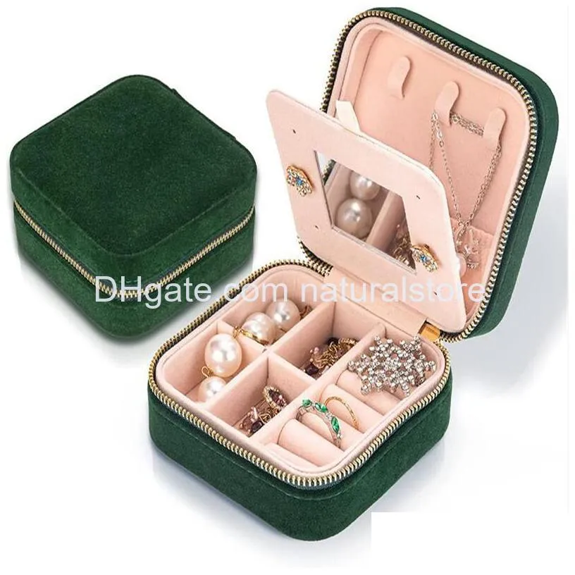 Caixas de jóias Viagem Caixa Veet com Presentes de Espelho para Mulheres meninas pequenos anéis de organizadores portáteis Brincos colares de pulseiras Dro dh9aj