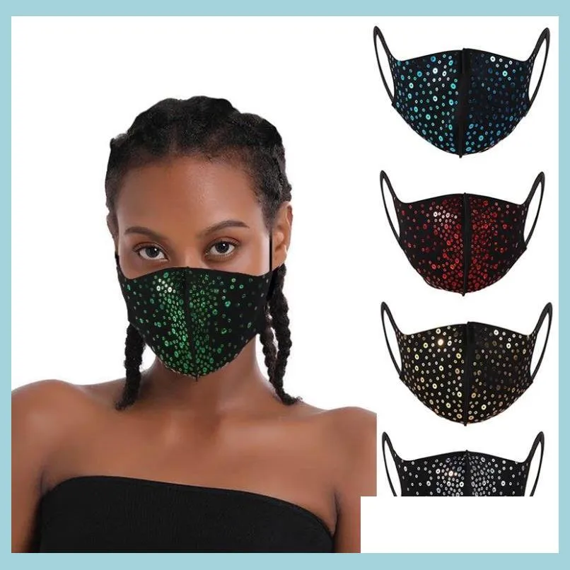 Designer-Masken Gesichtsmaske Glitter Pailletten Ering Sparkly Waschbar Wiederverwendbare Bling Ers Luxuriöse weiche Baumwolle Drop Delivery Home Garden House Dhpb0