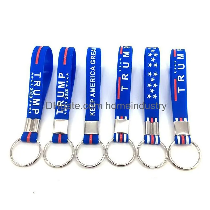 Favore di partito Lettera blu Portachiavi per auto Accessori Trump Key Buckle Portachiavi Keep America Great For President Stars Portable Sile 0 9B Dhn9Y