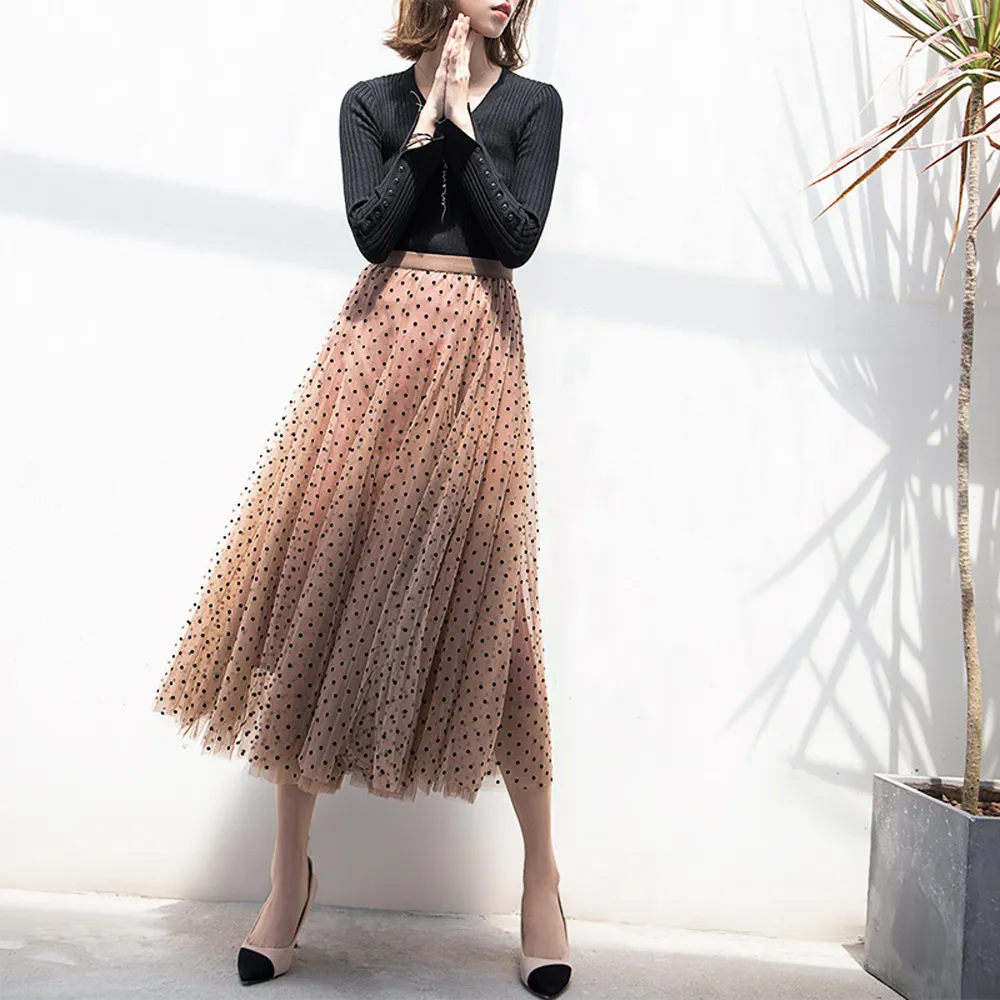 Vintage Gothic Black And White Pleated Tulle Skirt With High
