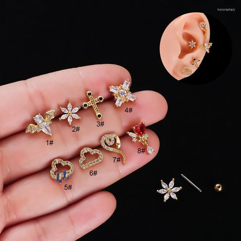 Boucles D'oreilles En Acier Inoxydable Zircon Fleur Croix Oreille Piercing Pour Femmes Exquis Cartilage Fille Bijoux