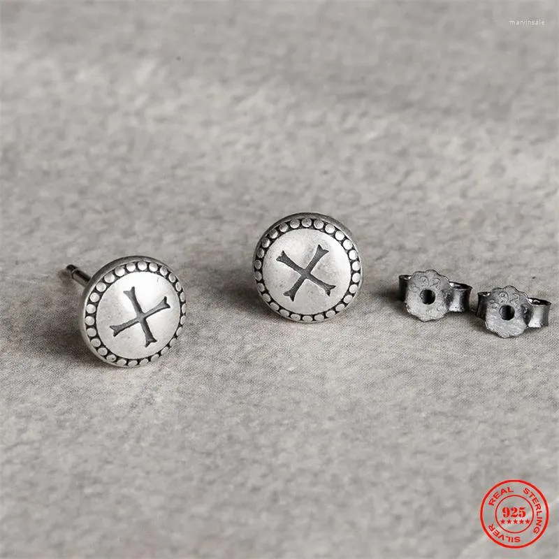 Studörhängen Yizizai Creative Retro Lucky Button Cross for Women Men Punk Street Style S925 Sterling Silver Fine SMEEXCHIT Gifts