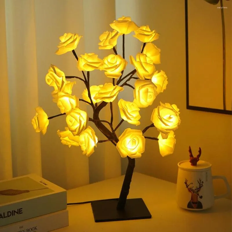 أضواء ليلية الورد شجرة فرع LED مصباح مصباح USB زهرة مقاومة للماء زخرفة عيد الميلاد ديكور حديقة حديقة