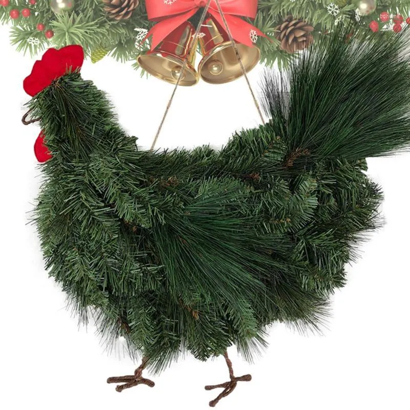 Flores decorativas Christmas Galo Chicken Greath Decoração de portas de guirlanda de 12 polegadas em forma de guirlanda para