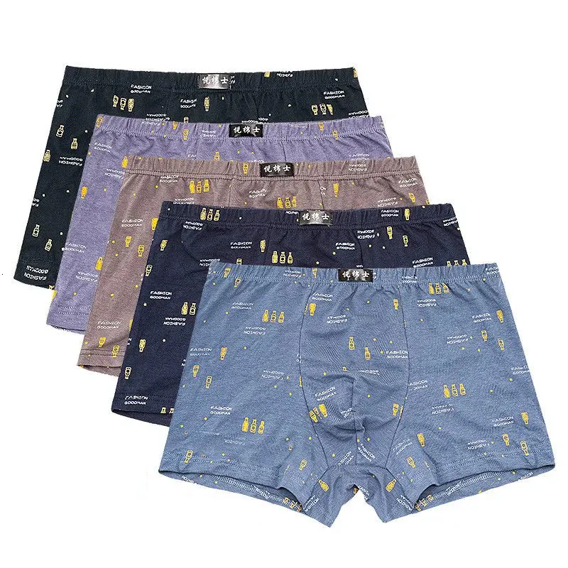 Onderbroek 5 stks/kavel 100% katoenen bedrukte heren ondergoed bokser bokser jeugd pius maat los ademende heren bodems comfort bokser shorts 230420