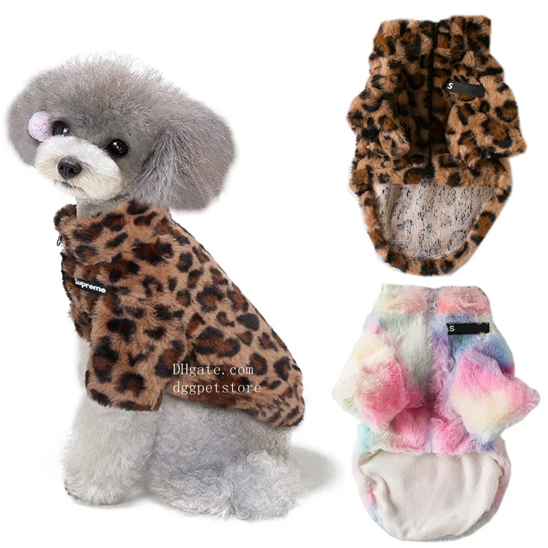 Designer Hondenkleding Merk Hondenkleding Honden Warme Wintertrui Jas Fleece Gevoerd Zacht Huisdierjack Koud Weerjassen Puppy Sweatshirt Luipaard Graan XS A459