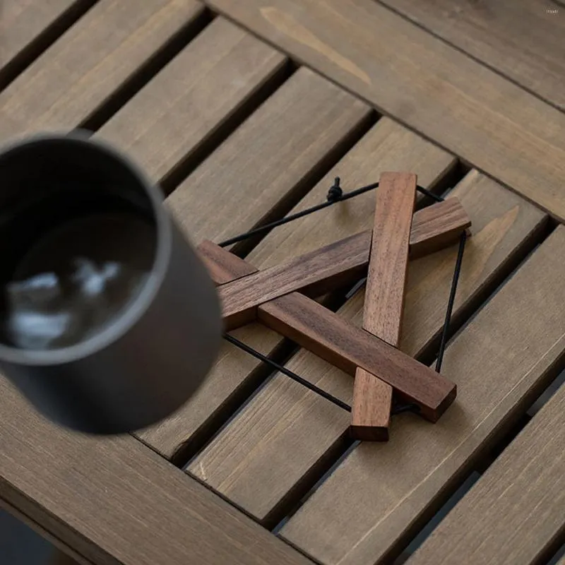 Tapetes de mesa, estera de aislamiento térmico de madera maciza, salvamanteles para ollas, soporte para platos, soportes de madera triangulares para encimera