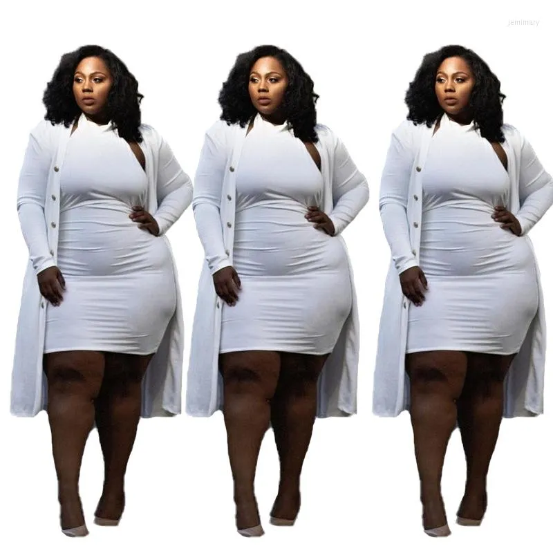 Women's Tracksuits 2023 Women Casual Solid Dress Two-Piece Set Lady Plus Size O-neck Bodycon Mini Dresses Single-breasted Midi Coats Outfits