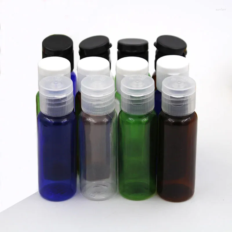 Förvaringsflaskor 50 st 20 ml tom brun mini plastflaska flip lock för flytande tvåldusch gel schampo kosmetisk förpackning lotion husdjur