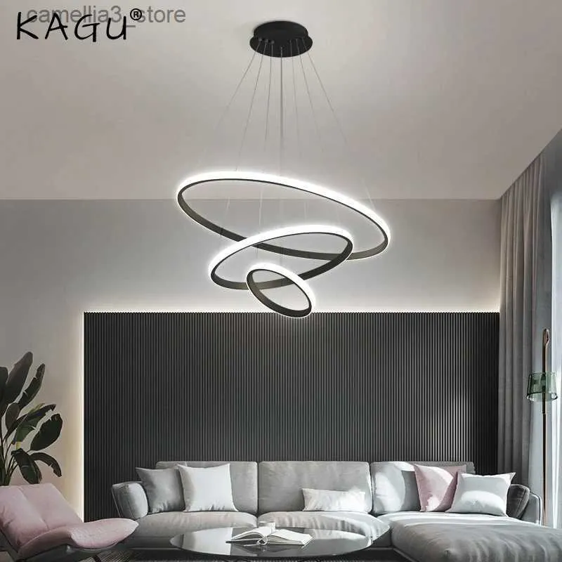 Deckenleuchten Moderne Pendelleuchte LED-Ringe Kreis Decke hängende Kronleuchter Schwarz Loft Wohnzimmer Esszimmer Küche Innenbeleuchtungskörper Q231120