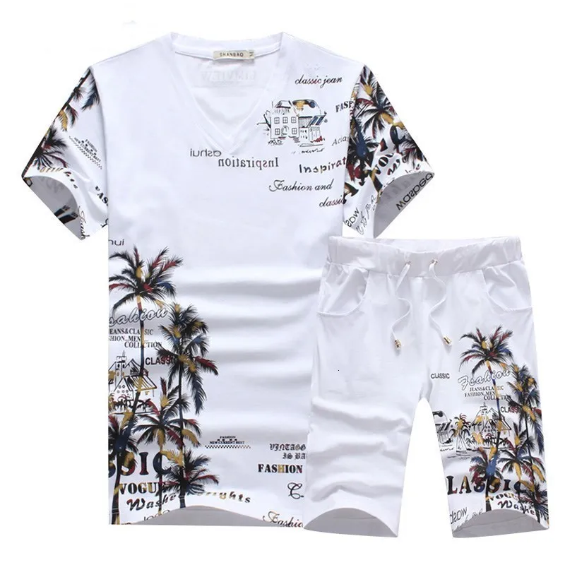 Herren Trainingsanzüge Mode Herren Sommer Sets kurzes lässiges Kokosnussinsel Buchstabendruck chinesisches T-Shirt mit Hosengröße 5XL 230420