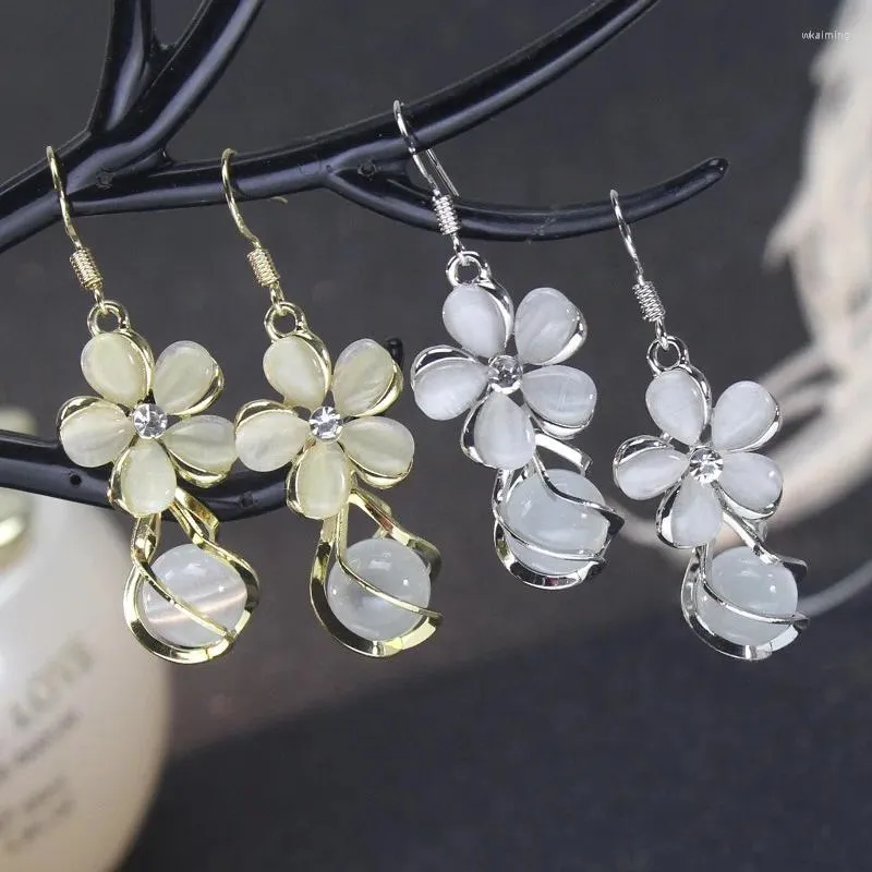 Boucles d'oreilles rétro opale fleur pour femmes, mode coréenne, tempérament élégant, doux, Anti-allergie, goutte d'oreille, bijoux de mariage