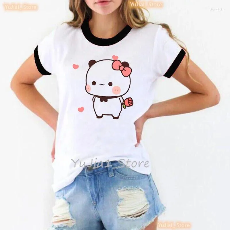 T-shirts Femmes Kawaii Panda Bubu Dudu Cartoon Imprimer Chemise Filles Rose Bow Rose Amour Tshirt Femmes Harajuku Été T-shirt à manches courtes