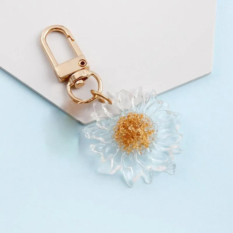 Keychains Dayoff Korea adorável resina Flor Keyring para mulheres joias de joias transparentes margaridas carros -chaves do presente K99