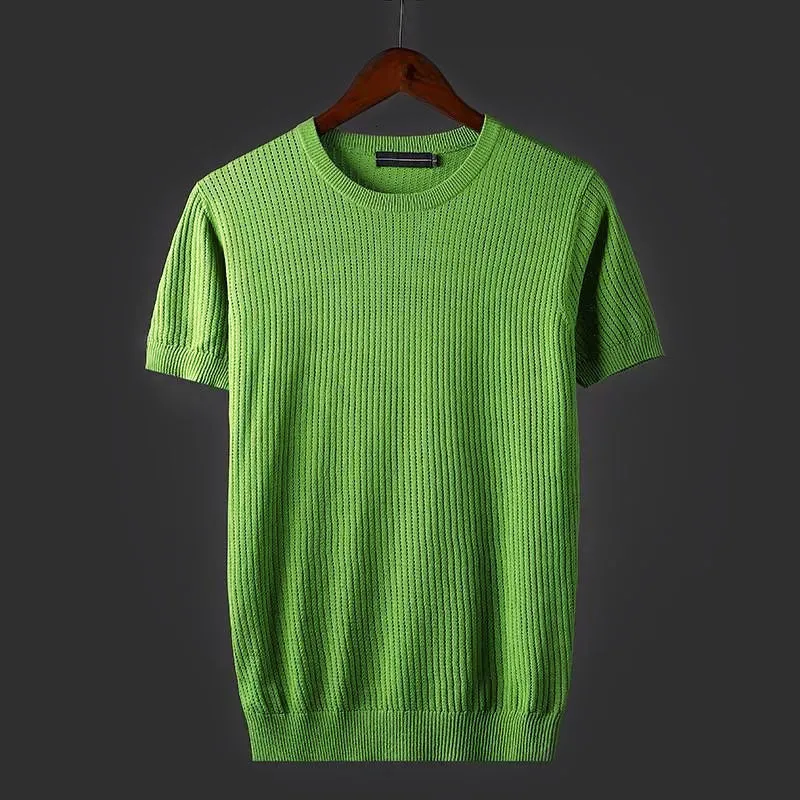 Męskie koszulki Summer New Men's Fashion O Neck Casual Knited T-shirt pusta lodowe jedwabne topy z krótkim rękawem Slim Fit Tee koszulki 230420