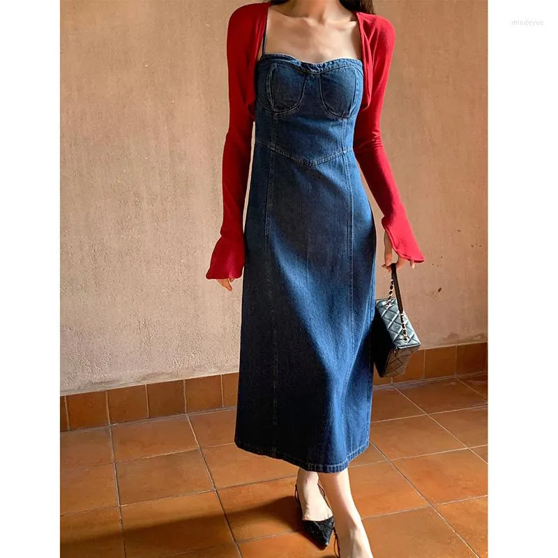 2023 Spring Women's High Waist Sleeveless Denim Midi Dress - Casual The Outfit 2022