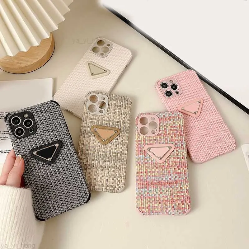 Designer Luxury Phone Cases for iPhone 14 Pro Max 12 13 Xsmax XR 7 8 Plus Fashion Woven Mönster Triangel Telefoner Fall 11156Z B7