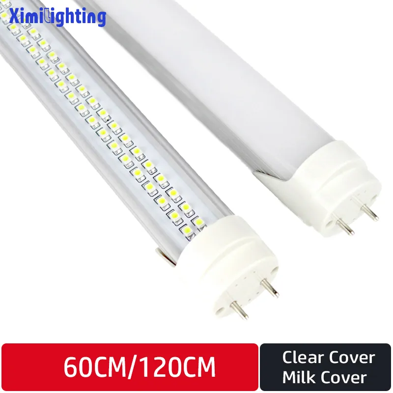 Double Row Chip T8 Led Tube Indoor Lighting Fixtures 10PCS/Lot 2ft 600MM 4ft 1200MM 20W 32W AC85-265V