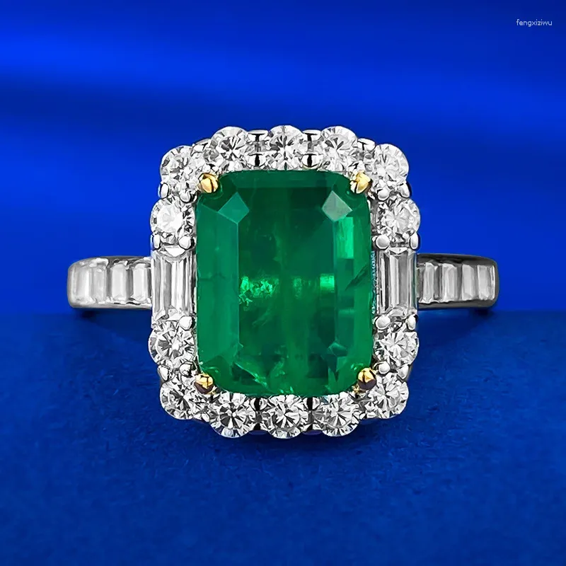 Cluster Rings S925 Silver Imitation Emerald 2- Group Full Diamond Ring For Women 7 9 Europe And America