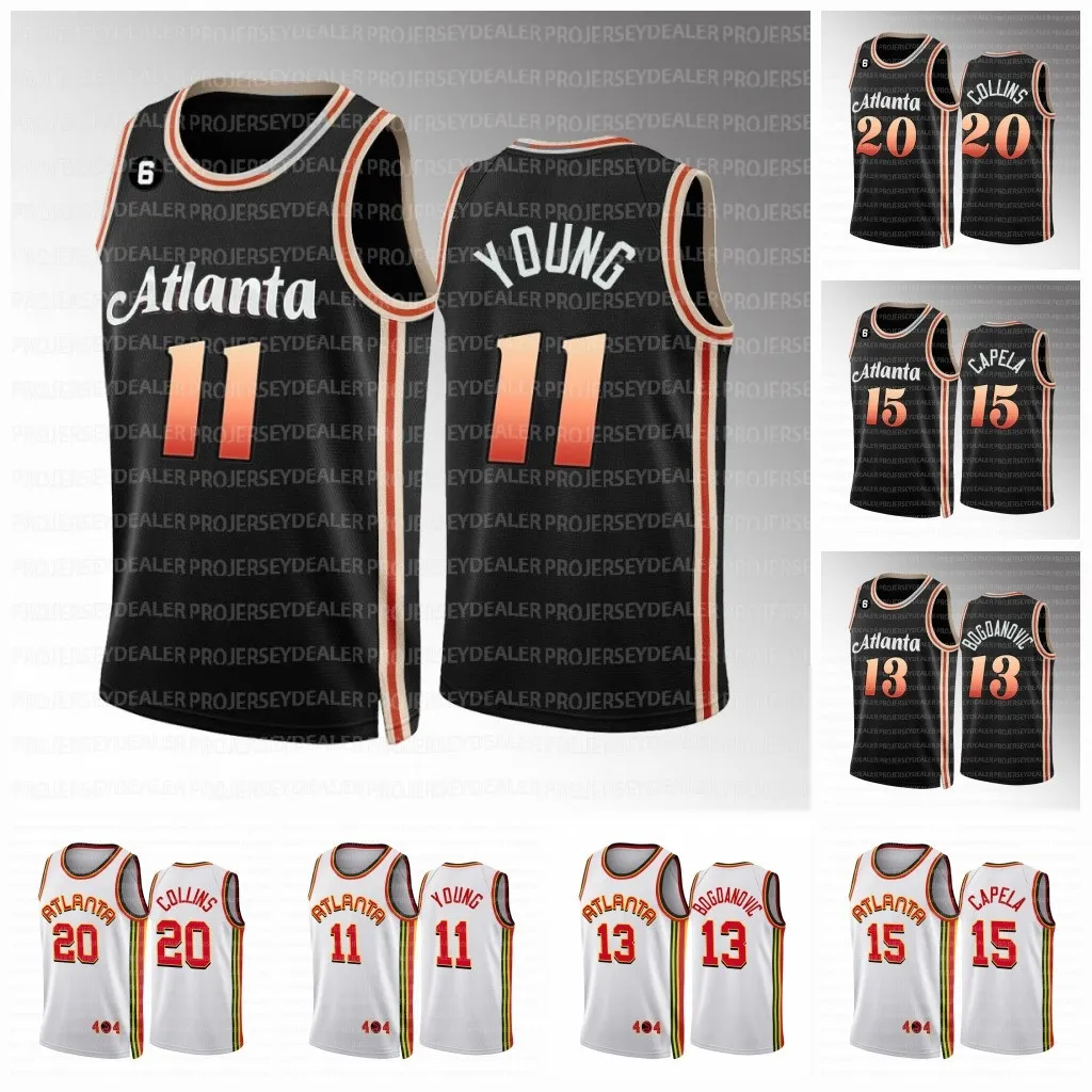 Trae 11 Young Hawks 2022-23 저지 20 John Collins 15 Clint Capela 12 De'Andre Hunter 농구 유니폼 Atlantas Stitched Custom Jerseys