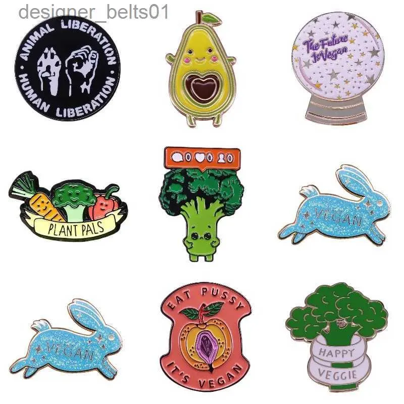 Pins Broches Harde Emaille Pins Vegetarisme Broccoli Avocado Kut Groenten Konijn Plant Badge Cartoon Blijf Gezond Broches Gift GroothandelL231120