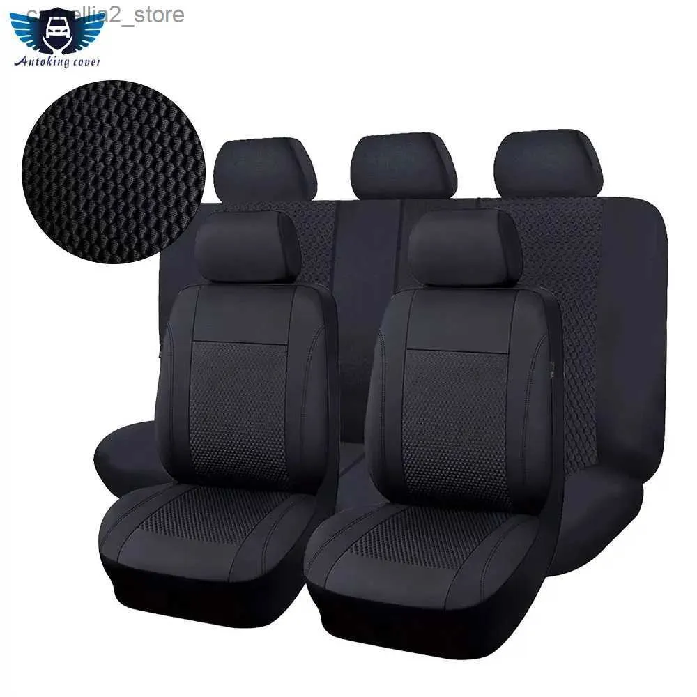 Car Seat Covers Black Universal Cloth Car Seat Covers Full Set Fit For Most Car Suv Van With Zipper Airbag Compatible Car Accessories Interior Q231120