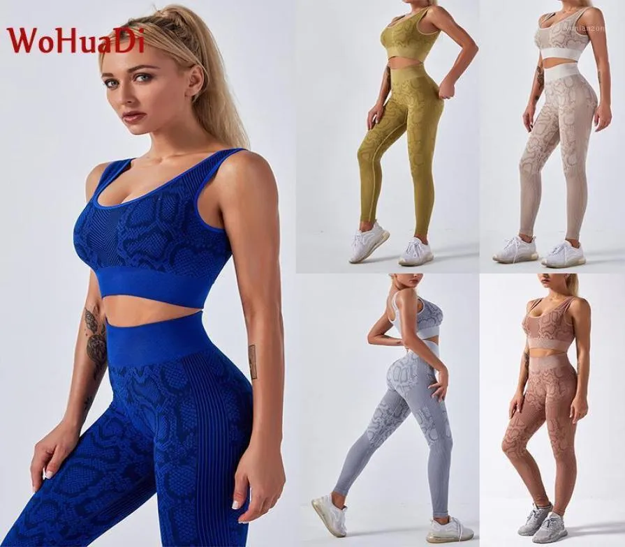 Active Sets WOHUADI 2020 New Snake Printing Womens Yoga Sets Gym Fitness Set Seamless Sports Bra High Waist Leggings Workout Sets Sportswear14319612