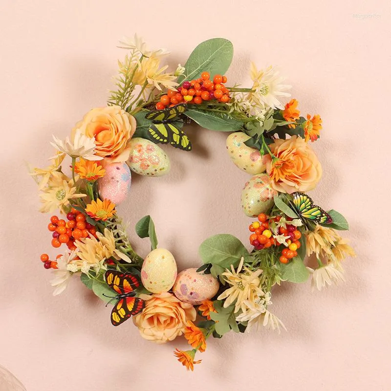 Decorative Flowers Easter Egg Butterfly Artificial Wreath Ornament Chirstmas Party Door Wall Window Garland Scenne Layout Decorations Home