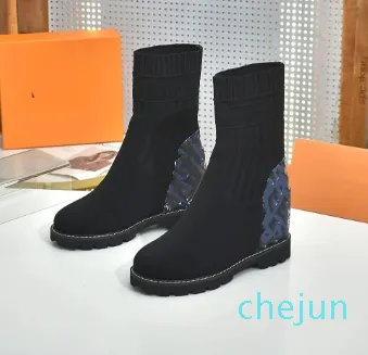 Thin Boot Women's Short Boots Elastic Knitted Early Autumn Single Square Head Socks Boots with a Heel Height