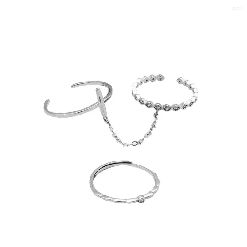Cluster Rings S925 Sterling Silver Personnalité Design Géométrique Double-pont Anneau Tempérament Bijoux Féminins