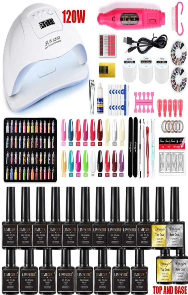 Nail Polish Manicure Set With LED Lamp Dryer for Art Semipermanent Acrylic Kit Extensions T2210245789448