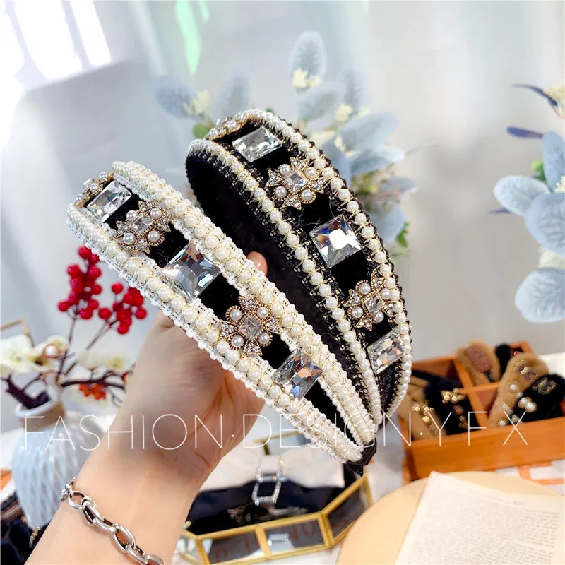 Eenvoudige Koreaanse handgemaakte strass Band Pearl Hoofdband Haaraccessoires Vrouw online influencer All-match Fashion Out Hairs Druk op haarspeldhoofdress Hair Hoop