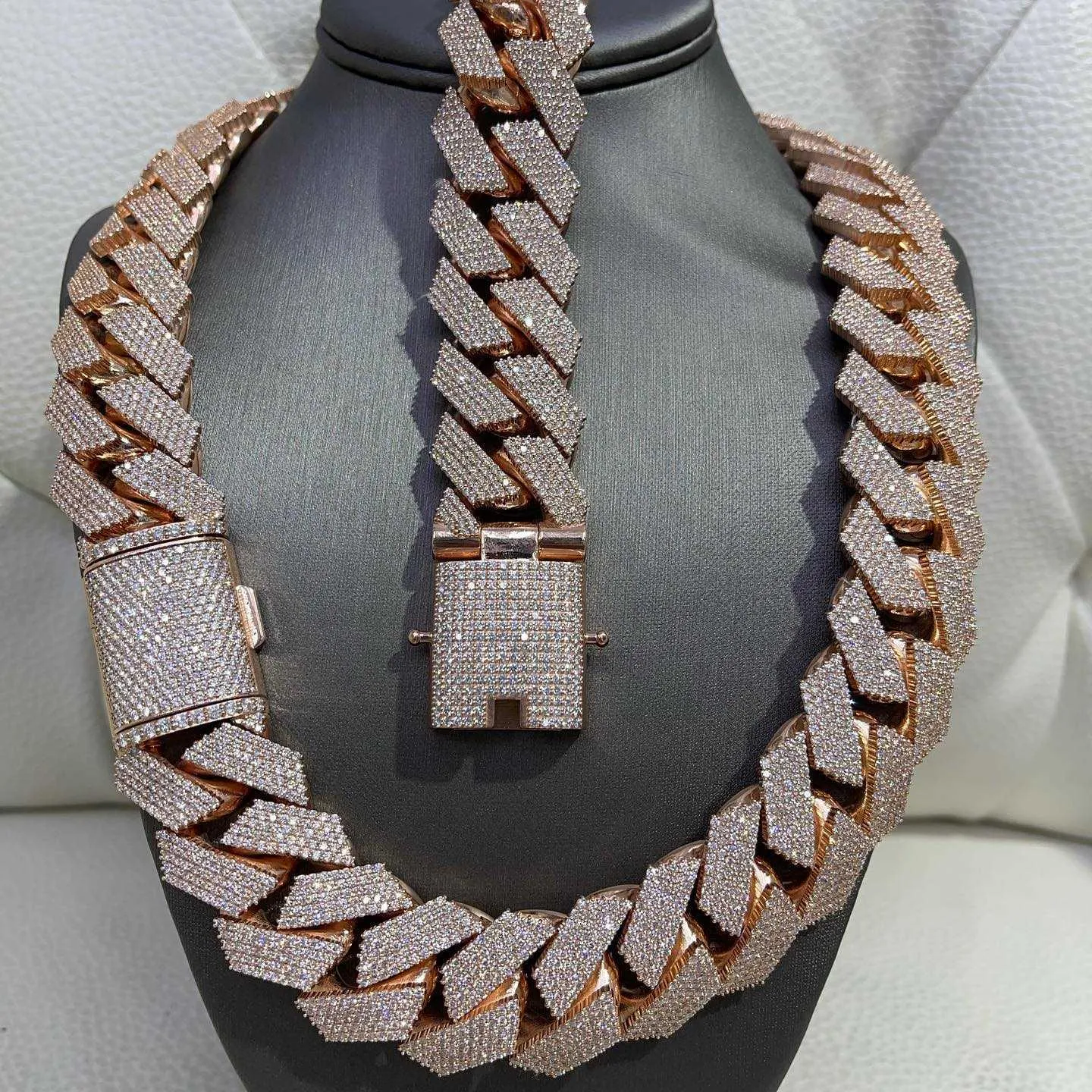 Pendant Necklaces Hip Hop Rapper Cuban Chain 925 Silver 25mm Wide 4 Rows Vvs Moissanite Full Iced Out Cuban Link Chain Necklace