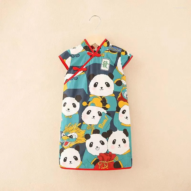 Girl Dresses Girls Cheongsam Dress Summer Fashion Children Chinese Style Slim Traditional Hanfu Baby Clothes Panda Floral Tang Suit 0-4T