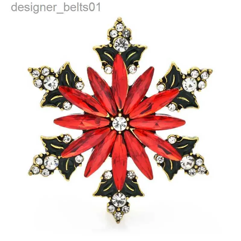 Pins Brooches Wuli baby Red Snowflake Brooches For Women Unisex Rhinestone Beauty Christmas New Year Flower Party Brooch Pin GiftsL231120