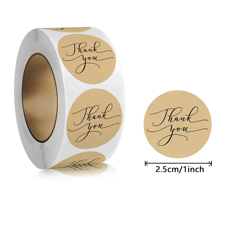 Roll 1inch Thank You Kraft Paper Adhesive Stickers Bag Box Baking Shop Label Envelope Office Christmas Festival Supplies