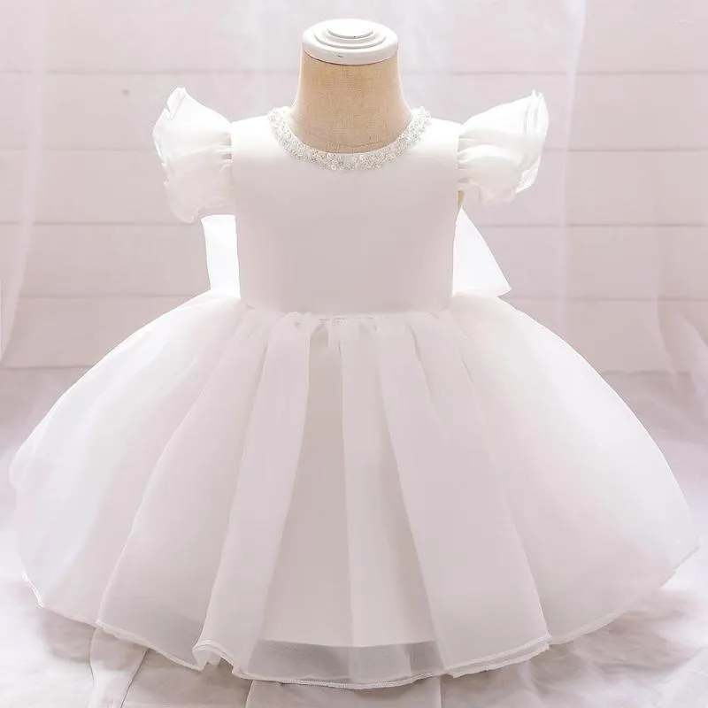 Girl Dresses Born Baby Wedding Clothes 1st Birthday Christening Gowns White Bow Dress Infant Baptism