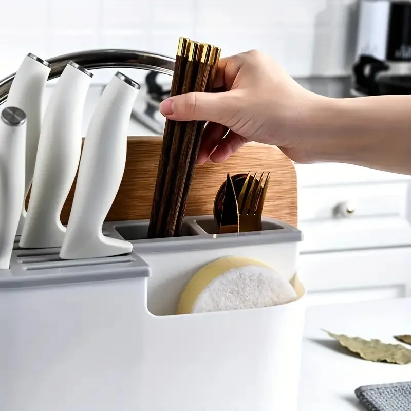 1pc Utensil Caddy, Cutlery Holder, Multifunctional Cutting Board Integrated Kitchen Supplies Storage Rack, Universal Knife Block, Kitchen Accessories