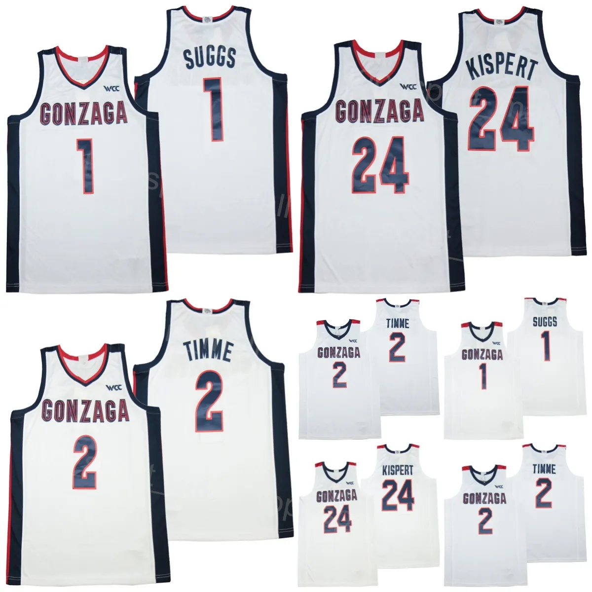 College Basketball Gonzaga 1 Jalen Suggs Jersey 2 Drew Timme 24 Corey Kispert White Team University Breathable Moive For Sport Fans Pullover Pure Cotton Sewn NCAA