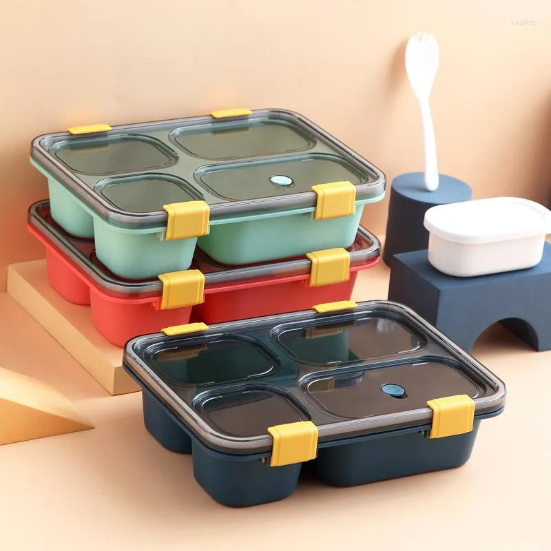 1pc 850ml Square Layered Portable Children Lunch Box With Four