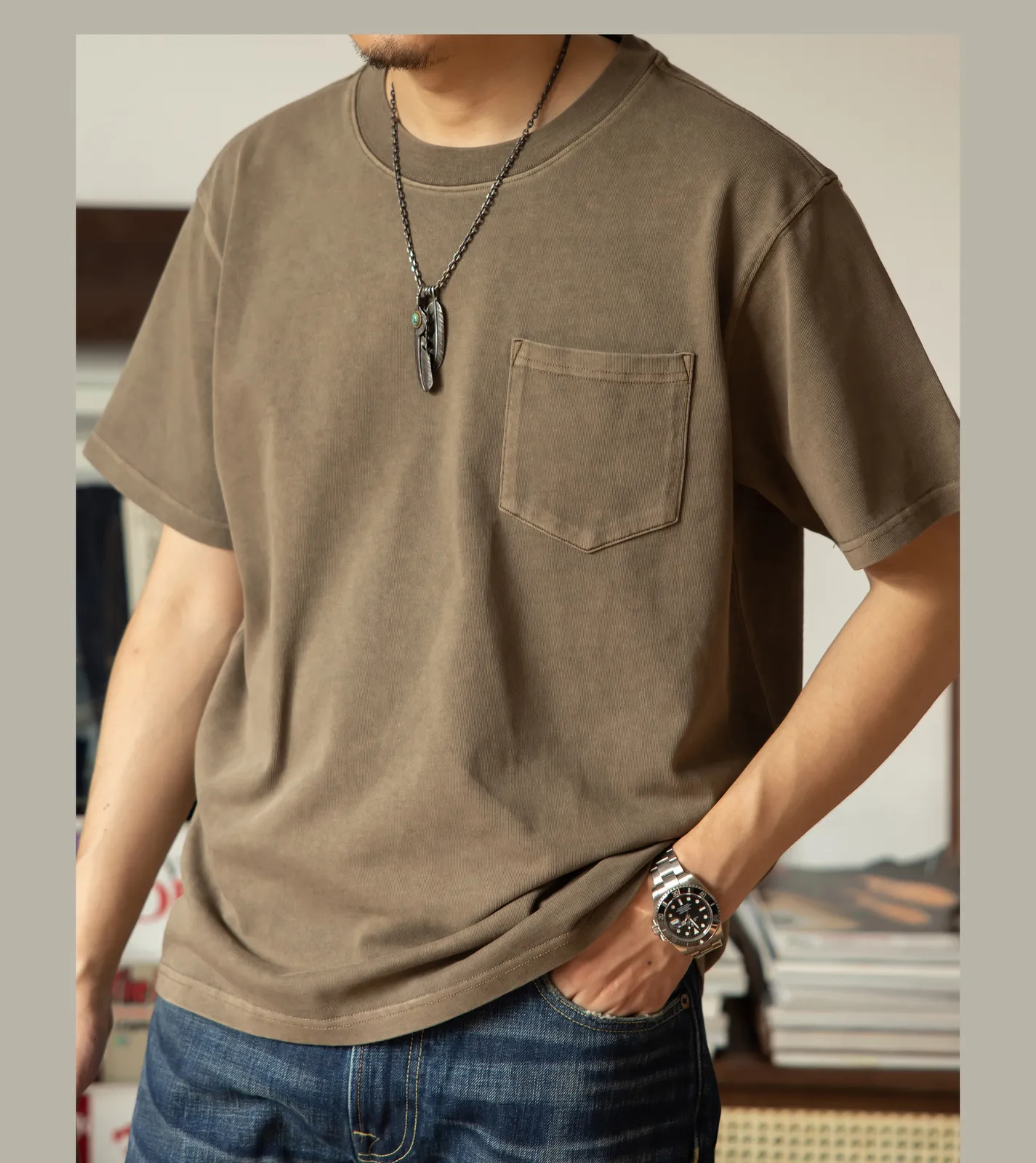 남자 티셔츠 T1-0014 레드 토나라도 큰 크기 맨 340GSM 중세 두꺼운 캐주얼 티면 바틱 염색 T 셔츠 4 색상 230420