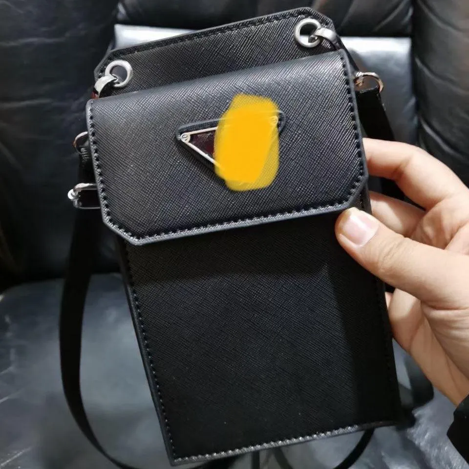 New All-Match Black Small Square Leather Phone Bag Shoulder Crossbody Pannier Bag Men's and Women's Universal Phone Coin Purse