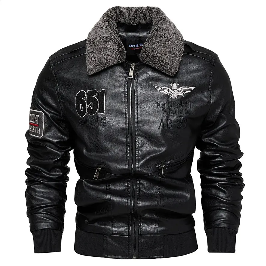 Cuir pour hommes Faux cuir hommes automne veste Bomber Biker fermeture éclair moto fausse fourrure manteau mâle polaire pilote Vintage noir marron Pu veste en cuir hiver 231118