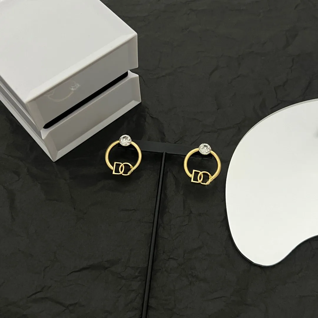 2023 Mode nieuwe ontwerper gewoon hoepels oorbellen luxe alfabet oorbellen bezaaid met diamanten elegant geen doos