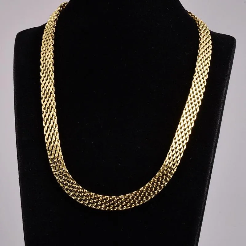 Hänghalsband 8mm bred krage kedja halsband kvinnliga smycken väv design klavikel 18k gul guld fylld platt dam tillbehör 35 6 cm lon